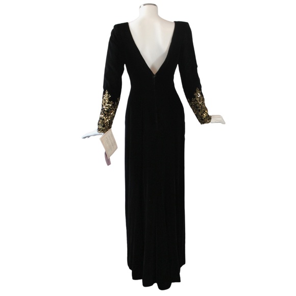 VINTAGE 1980s Victor Costa Velvet Gown | Rear Deep-v | Sequin Design - Size 8 - Picture 7 of 8
